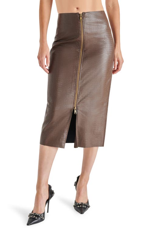 Hayes Croc Embossed Faux Leather Midi Skirt in Dark Espresso