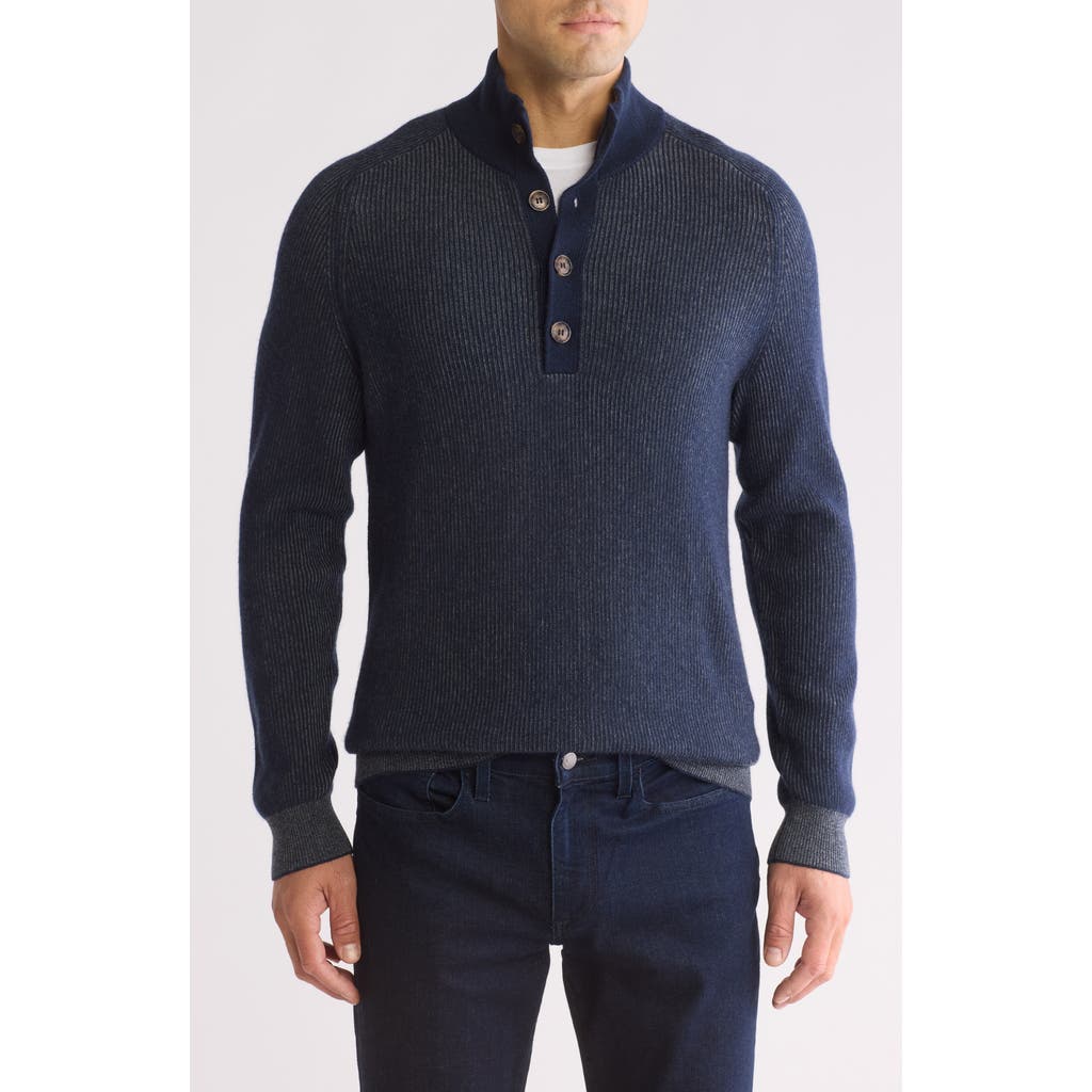 Bruno Magli Rib Cashmere Mock Neck Sweater In Navy Denim