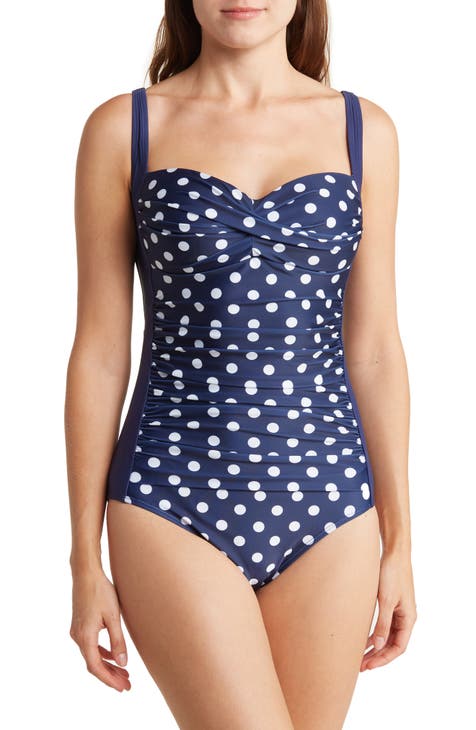 Polka Dot Ruched One-Piece Swimsuit