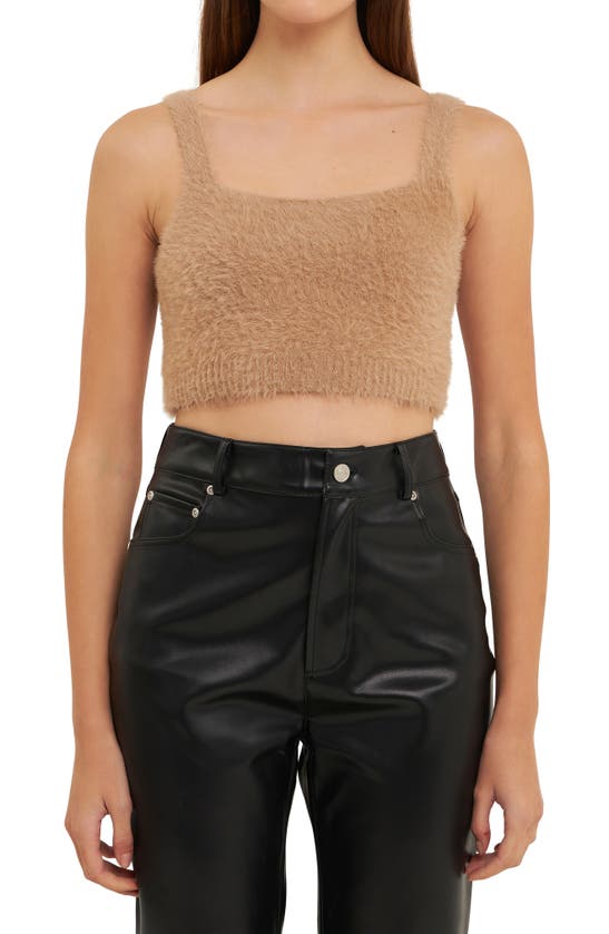 Shop Grey Lab Plush Crop Sweater Camisole In Beige