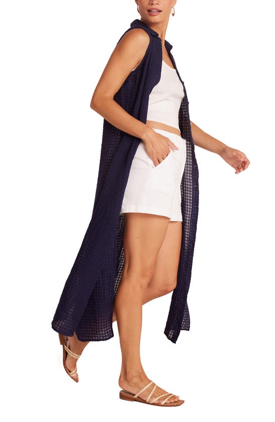 Shop Bella Dahl Front Button Side Slit Sleeveless Duster In Tropic Navy