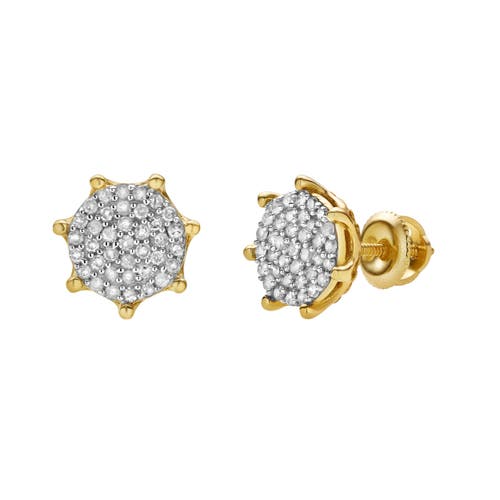 Luvmyjewelry Orchis M 10k Yellow Gold Cluster Diamond Unisex Earrings In 10k Yellow Gold