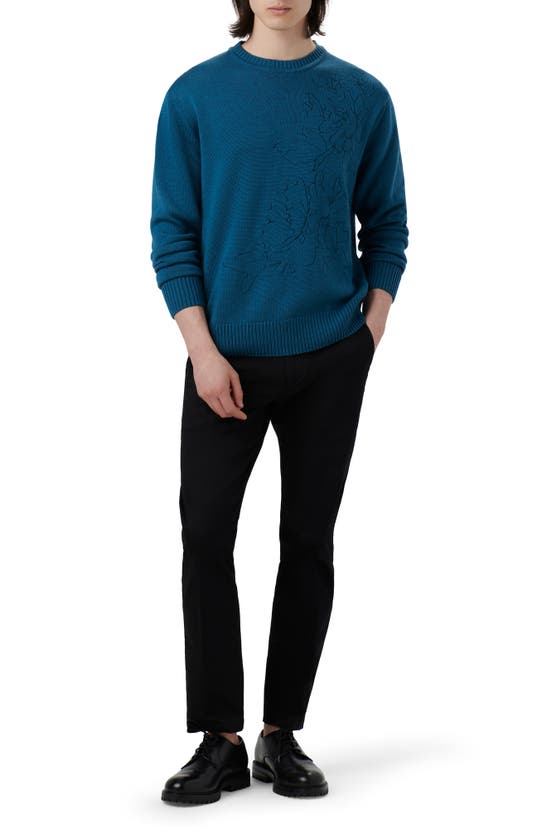 Bugatchi Embroidered Merino Wool Crewneck Sweater In Cobalt