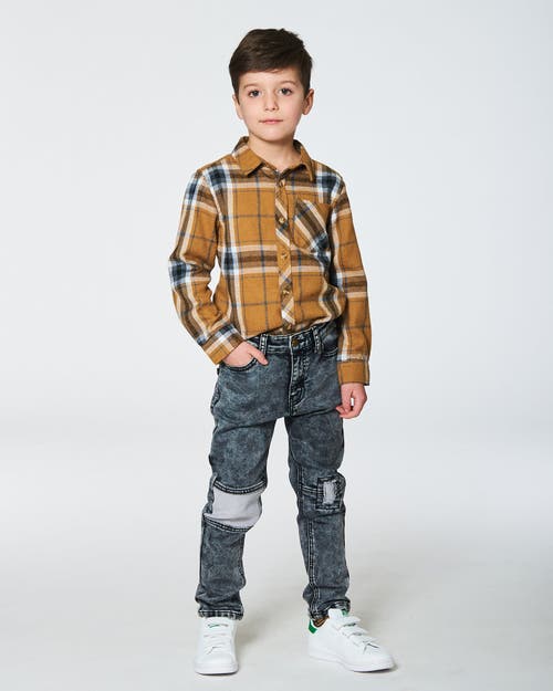 Shop Deux Par Deux Boy's French Terry Black Denim Pants With Contrasting Patch In Black Denim Textured