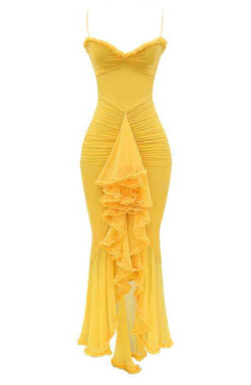 Shop House Of Cb Gabbi Ruffle Mesh High-low Cocktail Dress In Yellow