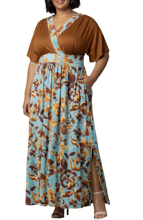 Shop Kiyonna Naomi Stretch Jersey Maxi Dress In Golden Oasis