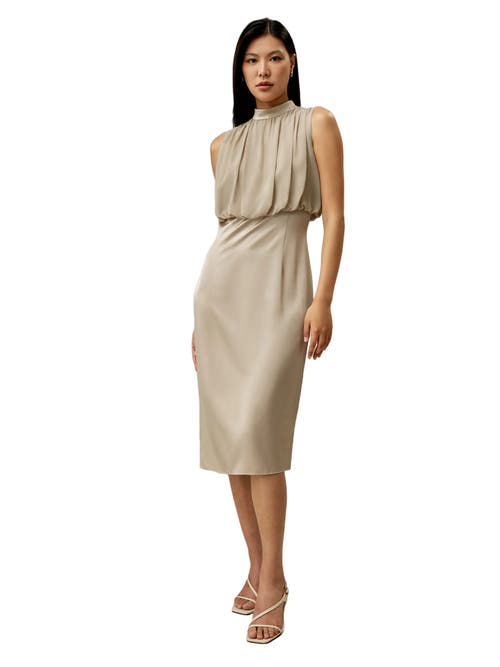 Shop Lilysilk Pleated Sleeveless Midi Silk Dress In Light Apricot