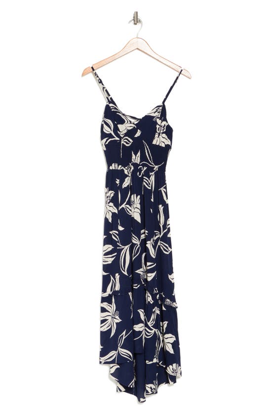 Angie Floral Lace-up Midi Dress In Blue