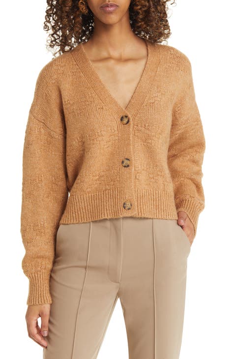 Femme Luxe knitted long line cardi in camel