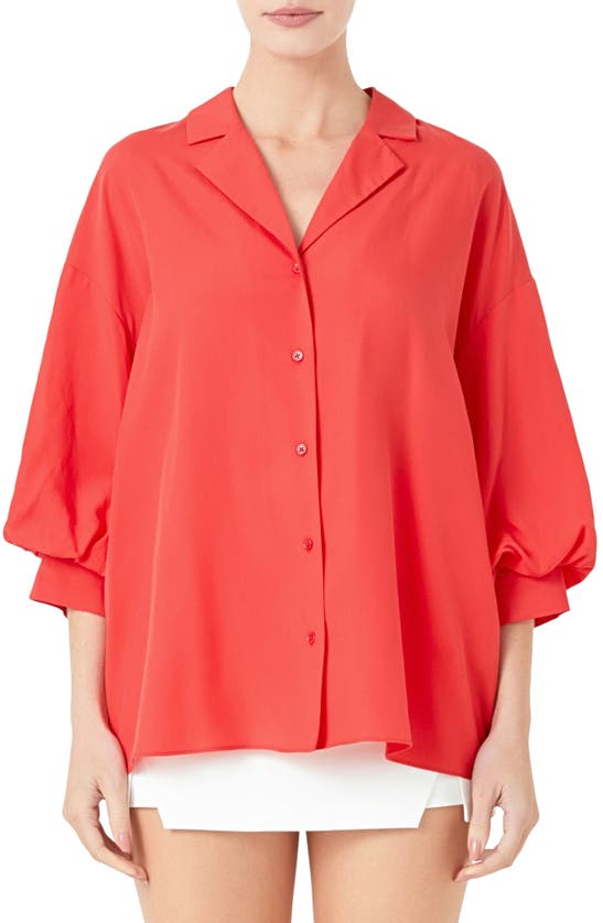 Shop Endless Rose Blouson Sleeve Button-up Shirt In Red