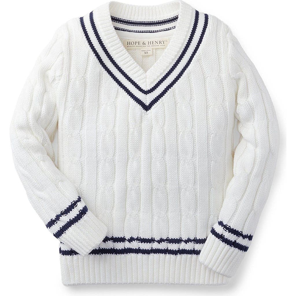 Hope & Henry Baby Boys' V-neck Cricket Sweater, Infant In White & Navy