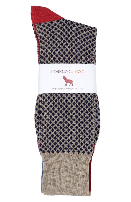 Lorenzo Uomo 3-pack Assorted Socks In Fire Red