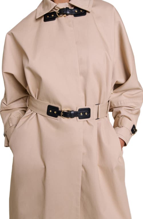 Shop Maje Long Trench Coat In Beige Light