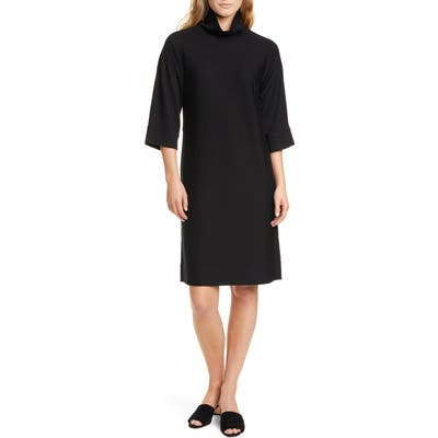 Petite Eileen Fisher Merino Wool Shift Dress, Black