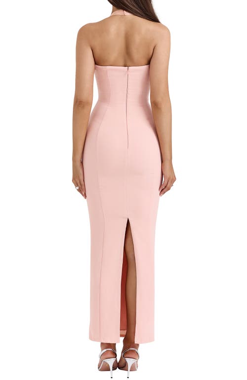 House Of Cb Gianina Halter Column Gown In Peach Nectar