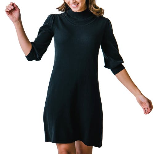 Hope & Henry Mock Neck Puff Sleeve Sweater Dress In Black