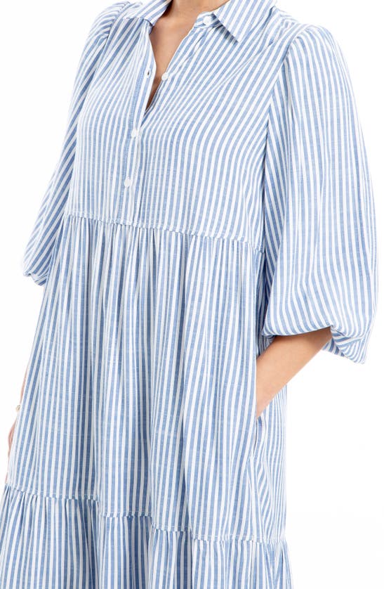 Max Studio Stripe Tiered Maxi Shirtdress In Denim/ Stripe