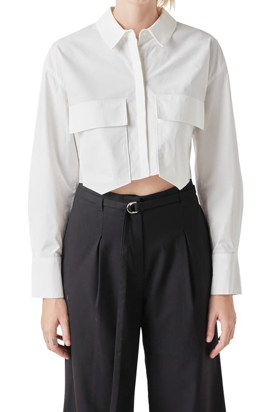 Shop Grey Lab Long Sleeve Crop Button-up Shirt In White