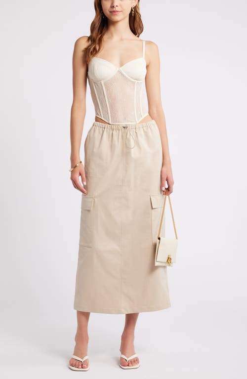 Shop Open Edit Drawcord Maxi Utility Cargo Skirt In Tan Oxford