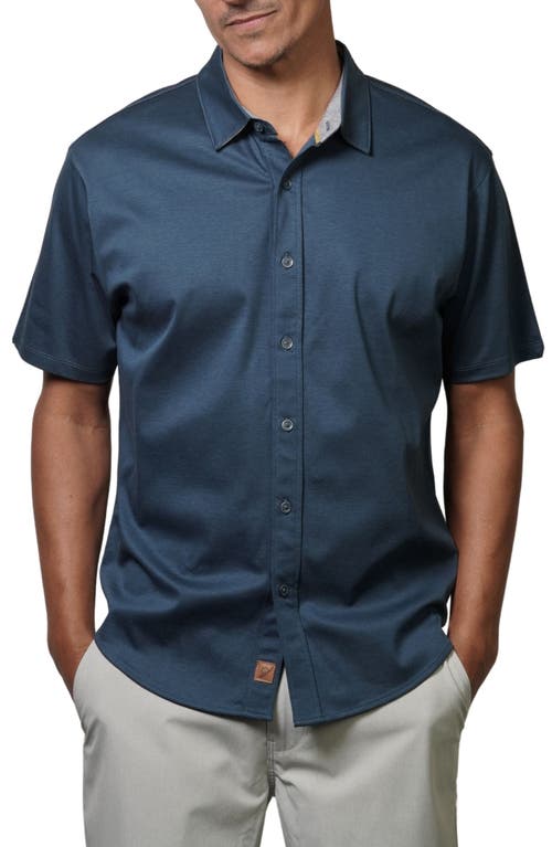 Big Wave Short Sleeve Button-Up Shirt in Maui Blue
