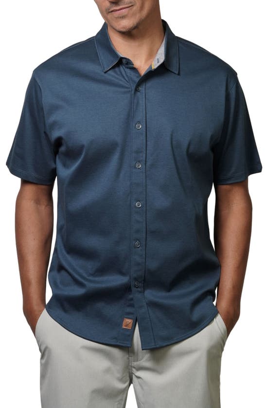Shop Fundamental Coast Big Wave Short Sleeve Button-up Shirt In Maui Blue