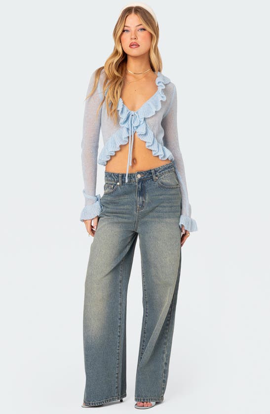 Edikted Women's Ryleigh Ruffled Tie Front Cardigan In Blue