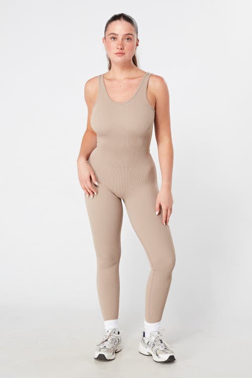 Shop Twill Active Recycled Seamless Rib Unitard In Mocha