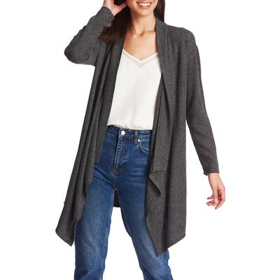 1.state Drape Front Waffle Knit Long Cardigan, Grey