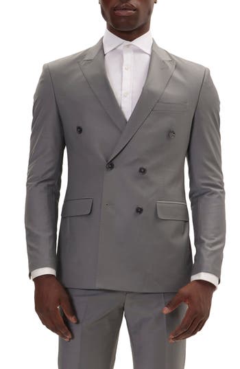 Ron Tomson Super 120s Wool Double Breasted Tuxedo Jacket In Dark Grey
