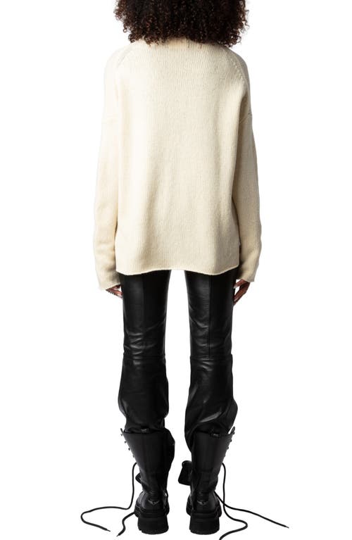 Shop Zadig & Voltaire Almy We Peace Wool Graphic Funnel Neck Sweater In Latte