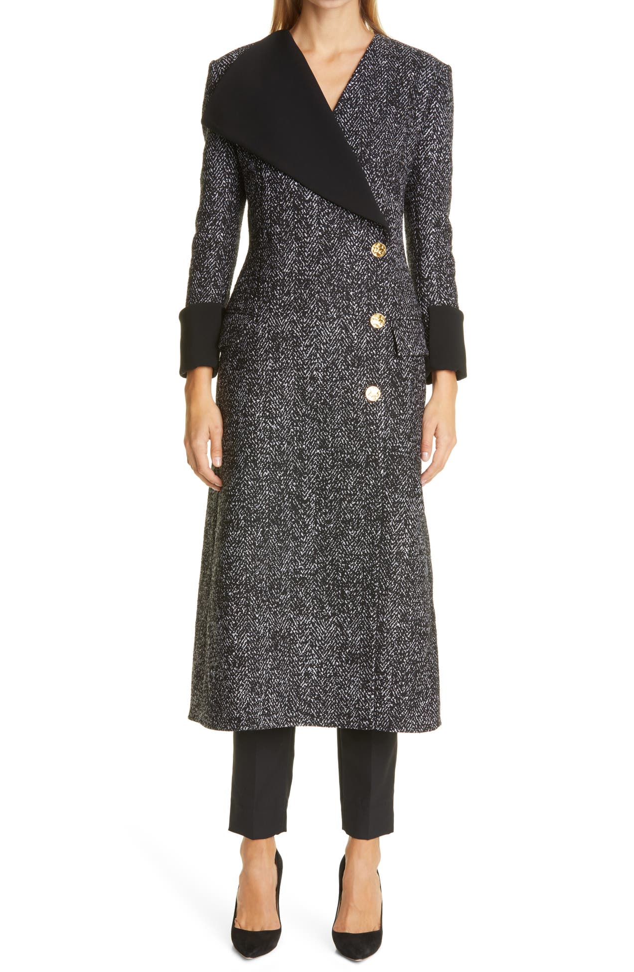 Proenza Schouler | Contrast Lapel Herringbone Wool Blend Coat ...