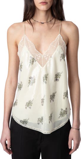 Zadig & Voltaire Christy Lace-trim Silk Camisole Top in Blue