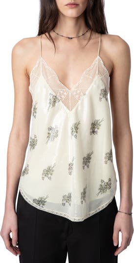 Zadig & Voltaire Lace-trim Silk Camisole in Red