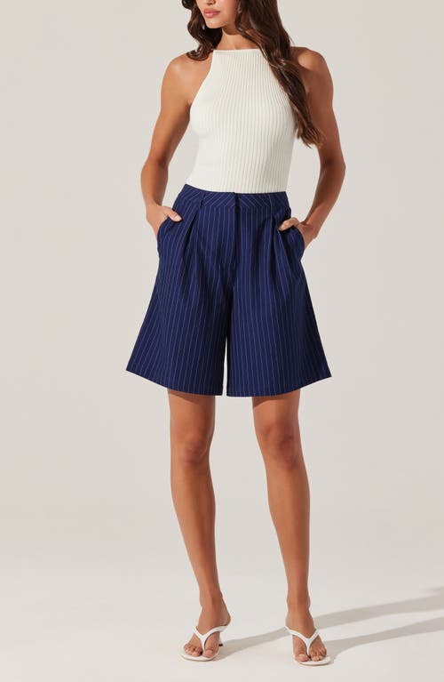 Shop Astr The Label Pinstripe Tailored Bermuda Shorts In Navy Stripe