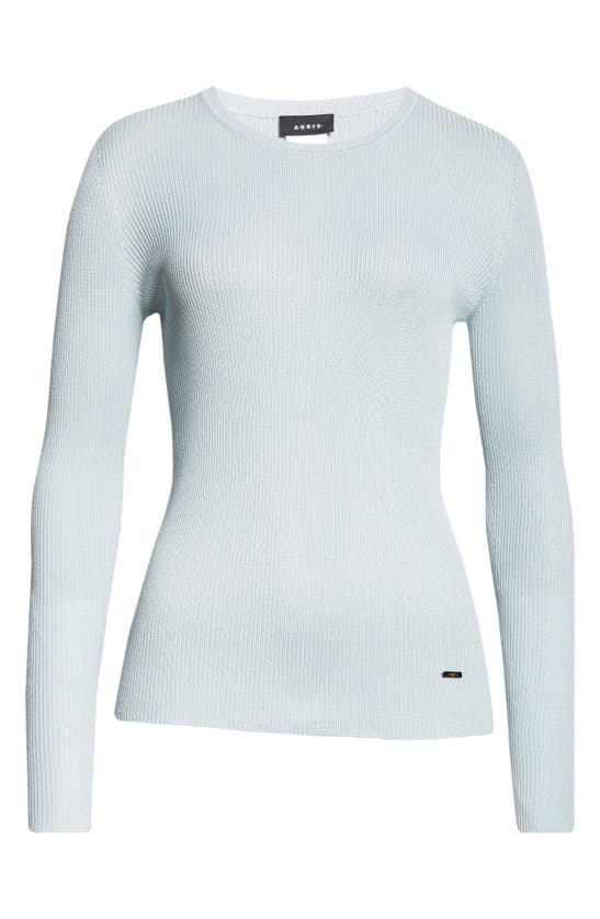 Shop Akris Rib Silk & Cotton Crewneck Sweater In Bleached Denim