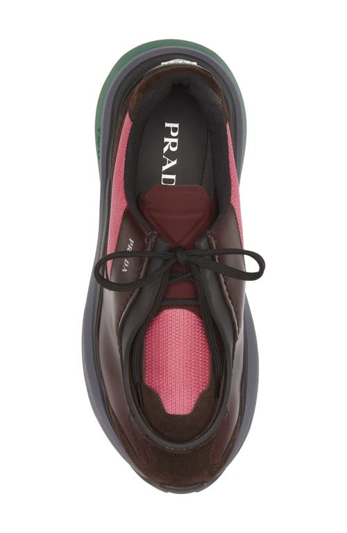 Shop Prada New Mixed Media Sneaker In Granato/peonia