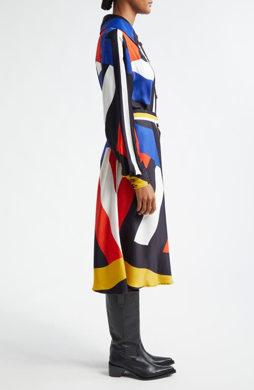 Shop Farm Rio Amanda Abstract Print Long Sleeve Satin Shirtdress In Amanda Stripes Multi