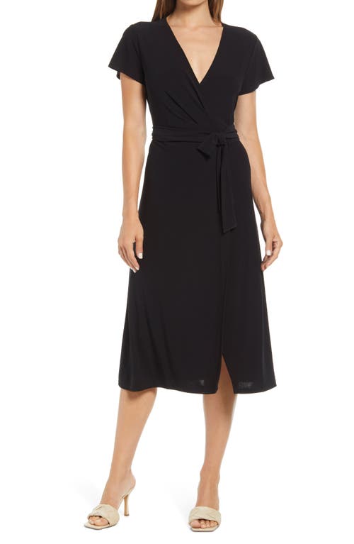 Halogen(R) Crossover Short Sleeve Wrap Dress in Black
