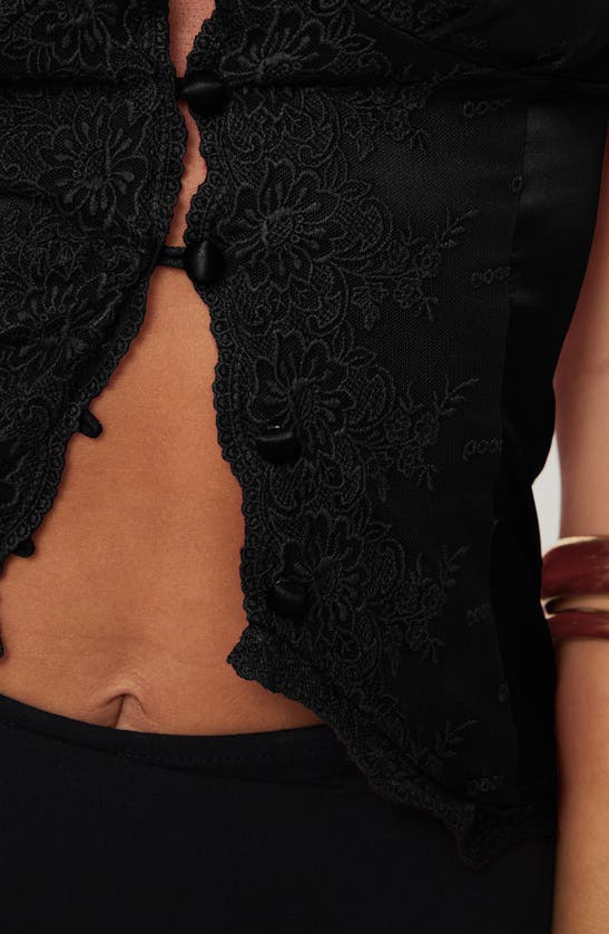 Princess Polly Juliana Lace & Satin Button-up Camisole In Black