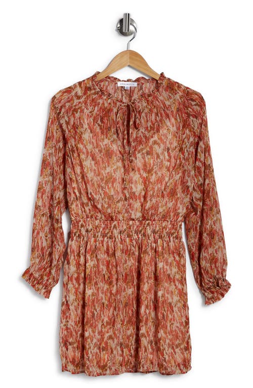 Shop Socialite Smocked Long Sleeve Dress In Pink/rust Abstract Print