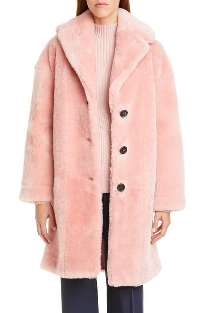 Click to view more detailed imagery on our partner's website Mansur Gavriel Genuine Shearling Coat In Blush