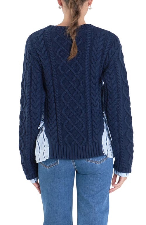 Shop English Factory Mixed Media Sweater In Navy