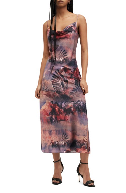 AllSaints Hadley Print Cowl Neck Slipdress Canyon Purple at Nordstrom, Us