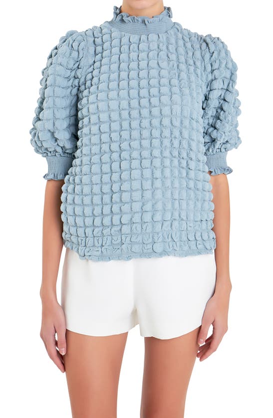 English Factory Textured Mock Neck Top In Sky Blue