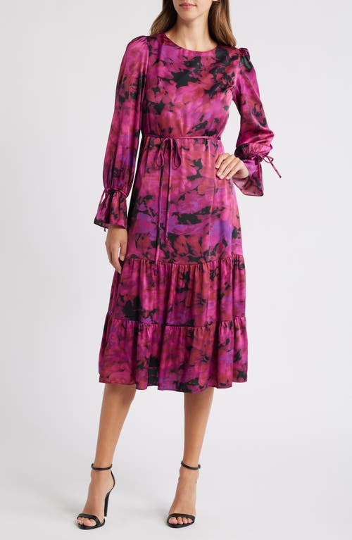 JULIA JORDAN JULIA JORDAN ABSTRACT PRINT TIERED LONG SLEEVE MIDI DRESS 