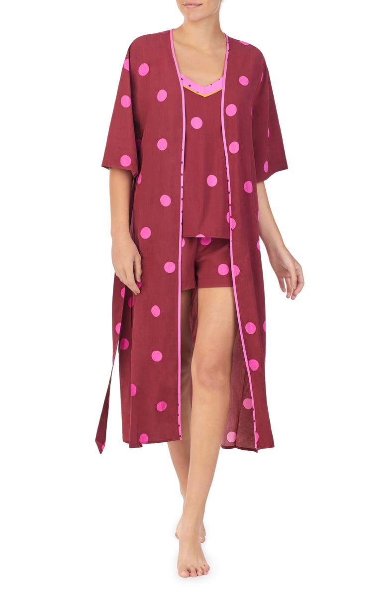REFINERY29 3-Piece Woven Pajama Set, Main, color, BRICK DOT