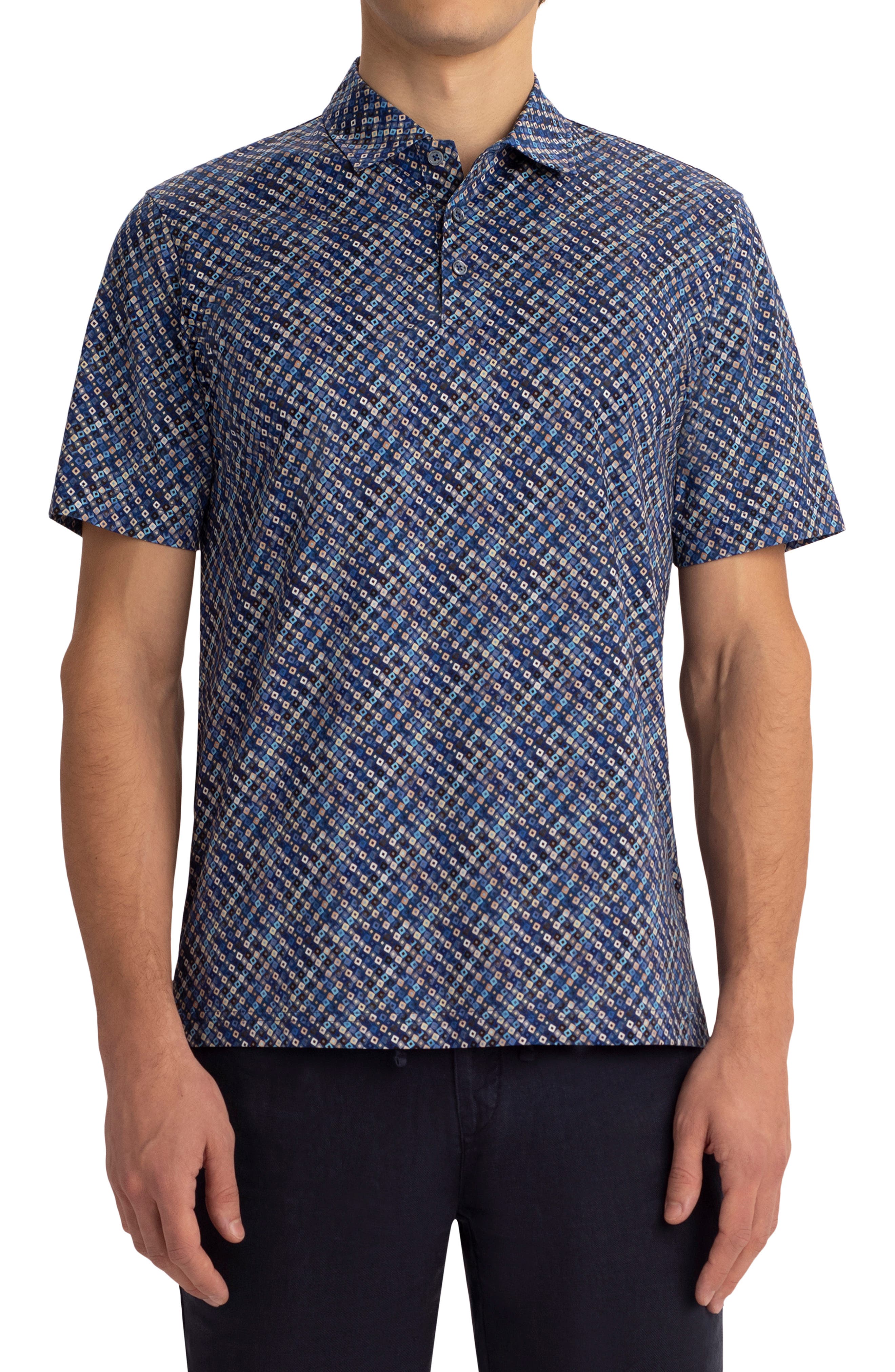 Bugatchi Mens Modern Trim Fit Ruby Multi Printed Polo Shirt