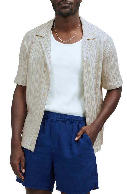 Stripe Camp Collar Knit Button-Up Shirt in White Stripe