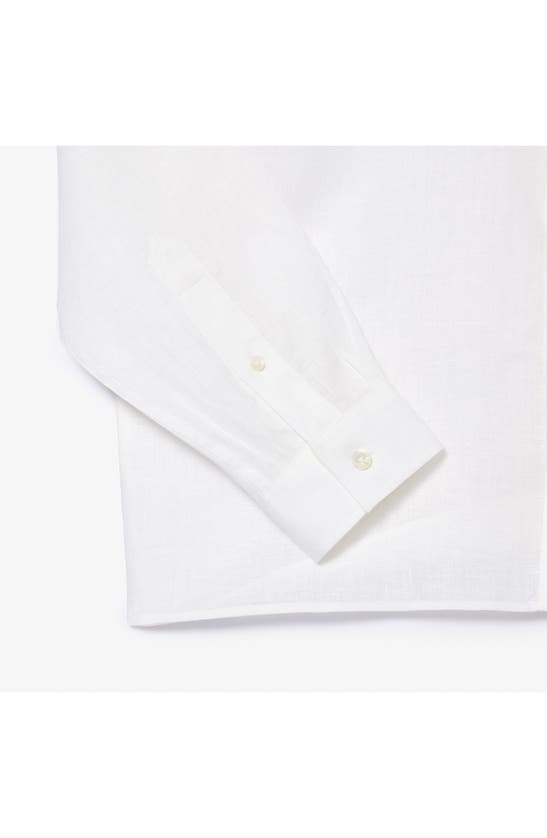Shop Lacoste Regular Fit Linen Button-down Shirt In White