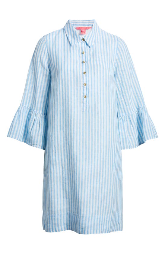 Shop Lilly Pulitzer Jazmyn Stripe Bell Sleeve Linen Tunic Dress In Lunar Blue Bimini Stripe